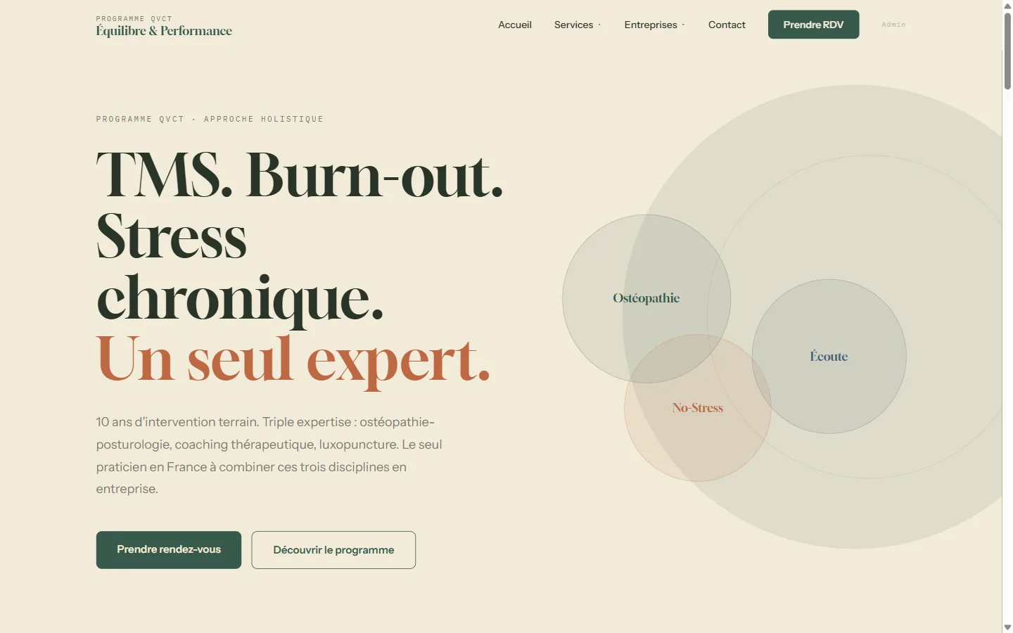 L'accueil du programme QVCT Équilibre & Performance : « TMS. Burn-out. Stress chronique. Un seul expert. »